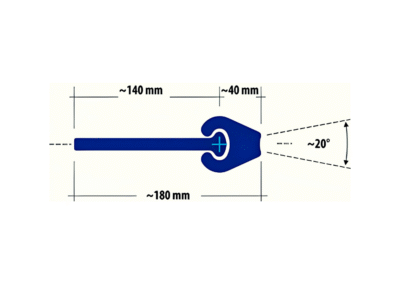 Technical diagram of the MF 180a interlock clutch with dimensions: ~180mm total width, M ~140mm, and F ~40mm. Designed for secure pipe pile connections in structural applications.
