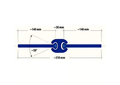 MDF310 interlock clutch system diagram for pipe piles, with a total width of ~310mm, segment dimensions of ~140mm, and a ~30mm central locking area. Designed for high-strength pile connections