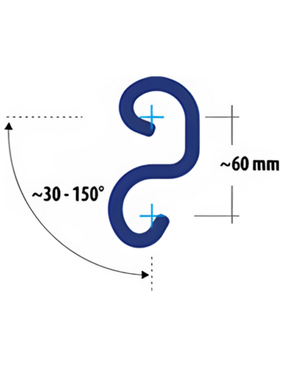 Technical illustration of LV 20N connector with dimensional data and angle flexibility for joining sheet piles at custom orientations.