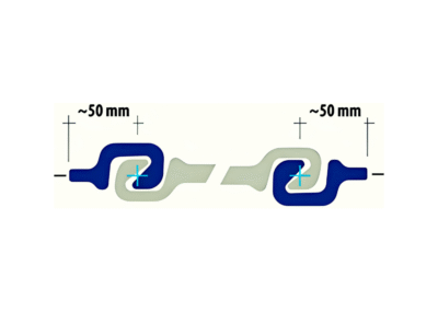 Diagram of LPB100-9a pipe pile interlock system with ~50mm locking mechanism, designed for secure connections in combined steel wall applications for foundation and marine construction