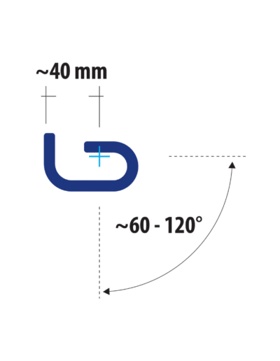 Technical illustration of CF-Junction connector featuring a compact 40 mm profile and curved geometry for flexible sheet pile connections.