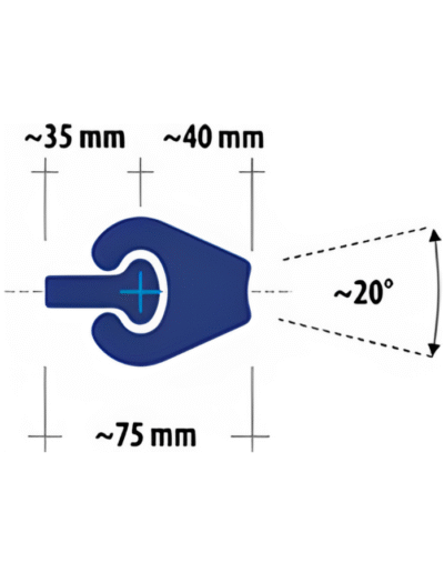 MF75 pipe pile connector with 35 mm and 40 mm interlock segments, 75 mm total width, and 20-degree angle opening.