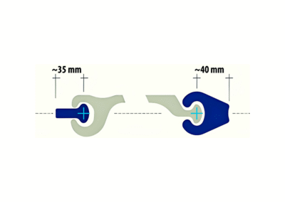 Diagram of MF75 Z pile interlock system with ~35mm and ~40mm locking widths, designed for secure and efficient pipe pile connections in structural and foundation applications