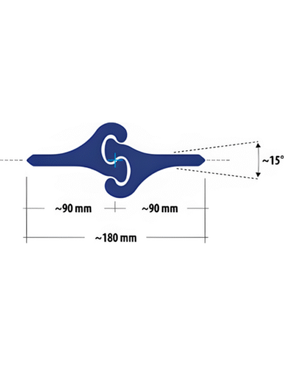 FD180 connector for pipe pile walls featuring a 180 mm body length, dual 90 mm extensions, and a 15° interlock angle for precise alignment.