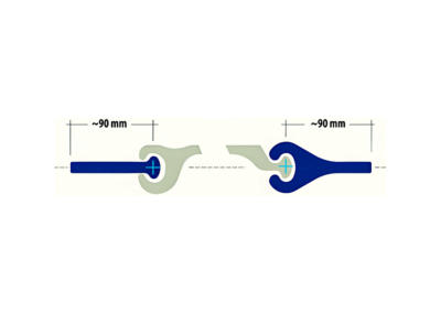 Diagram of MF180b Z pile interlock system, displaying a ~90mm connection on both sides for secure and efficient pipe pile assembly in deep foundation and structural applications