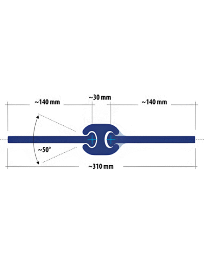 MDF310 pipe pile connector with a total length of 310 mm, dual 140 mm extensions, a central 30 mm interlock section