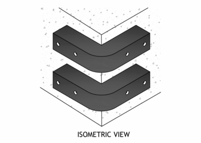 Isometric drawing of corner-type marine fenders designed to protect quay edges and corners from vessel impact.