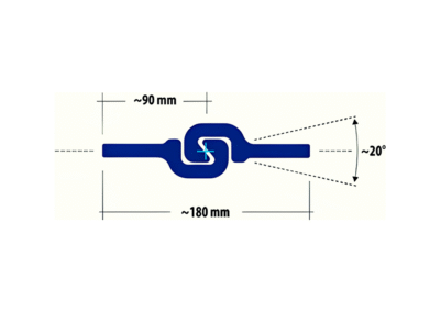 Technical diagram of the LPB 180-12 interlock clutch with dimensions: ~180mm total width, ~90mm interlock sections, engineered for secure pipe pile connections and structural stability