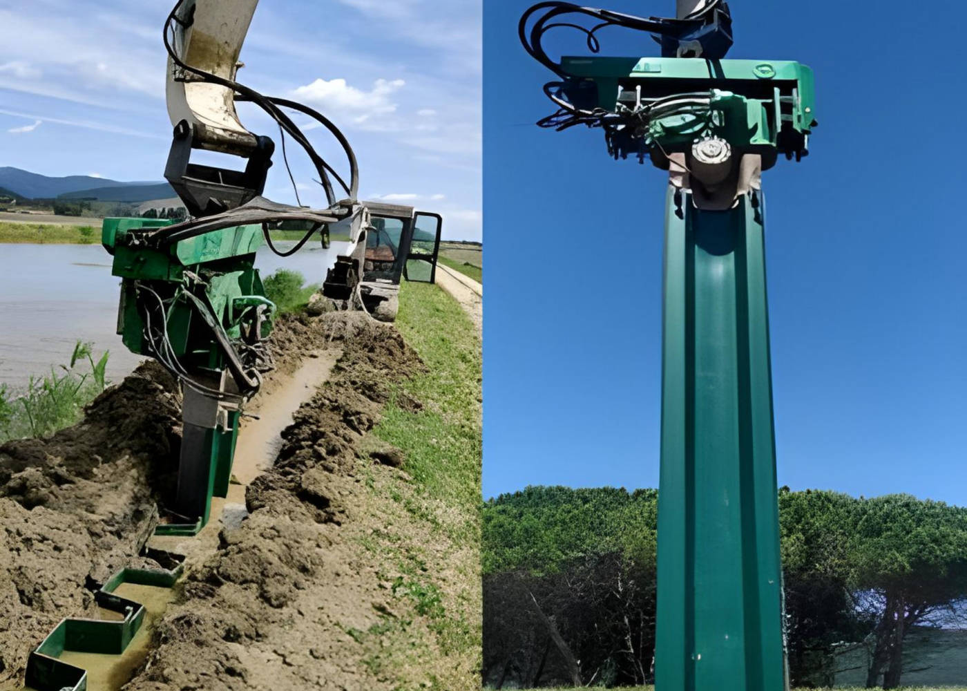 Plastic Sheet Pile Installation with vibratory pile driving equipment for water control structure