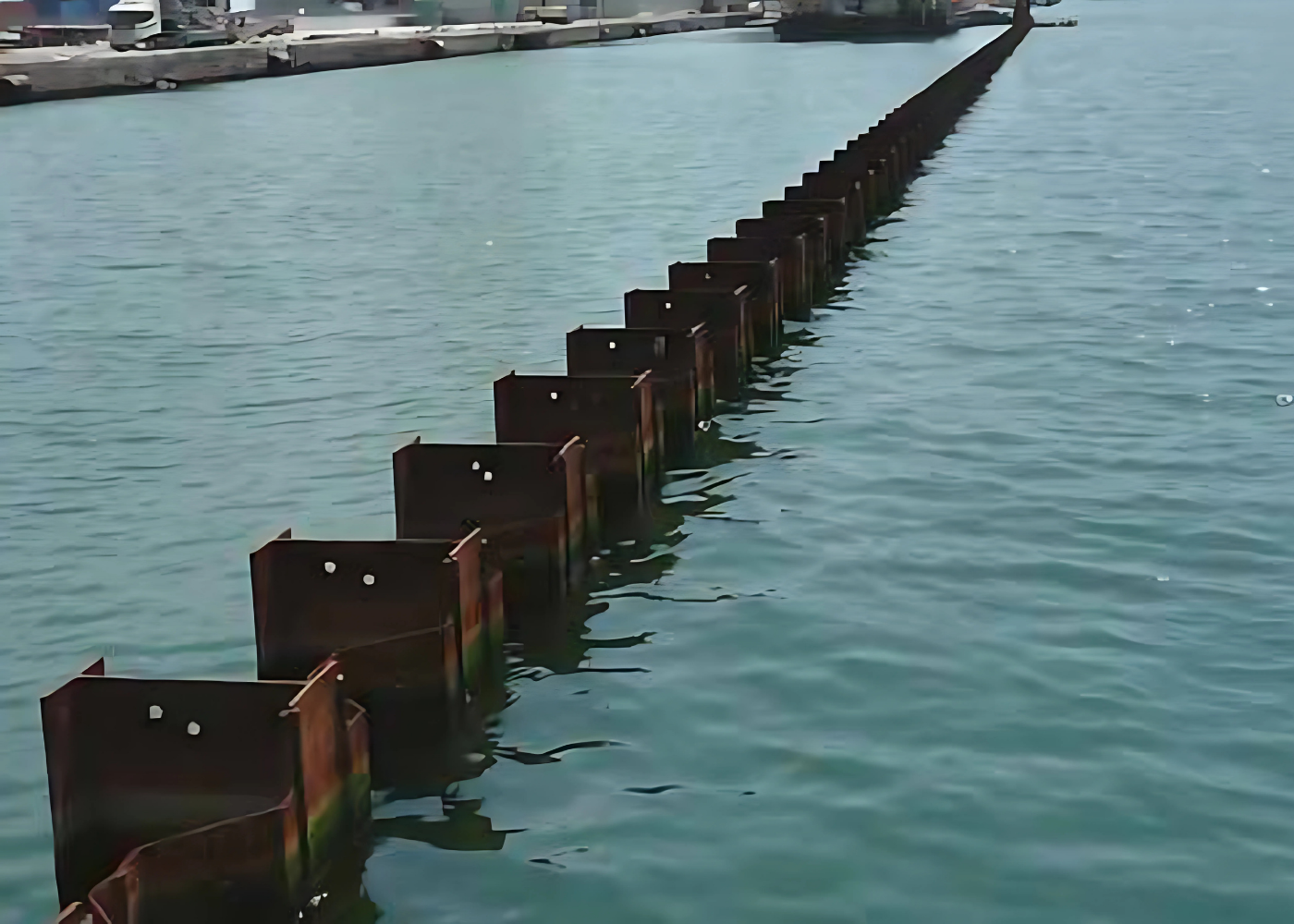 Installiertes H-Pfahl-Kombiwandsystem als maritime Stützmauer