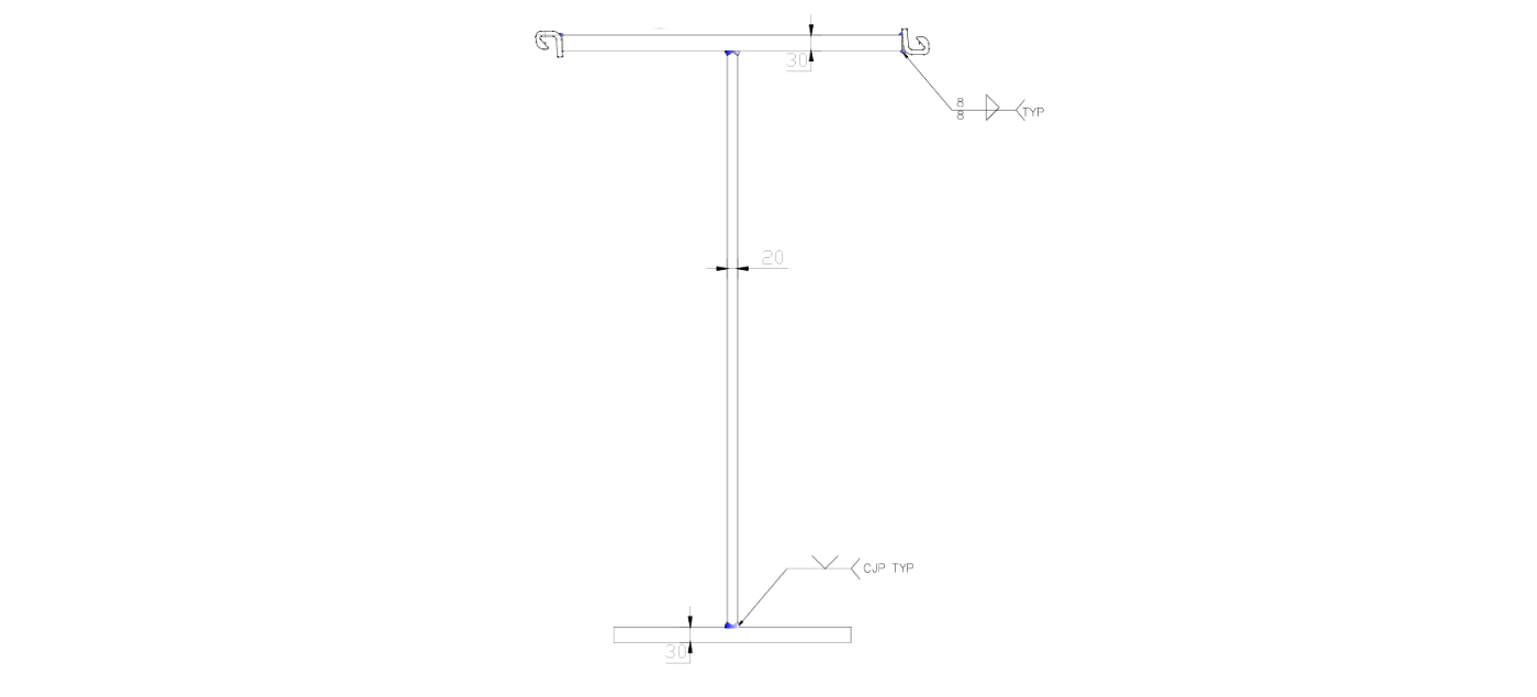 Strukturelles Diagramm der Abmessungen von Stahl-H-Trägern mit Angabe der Steg- und Flanschdicke in mm.