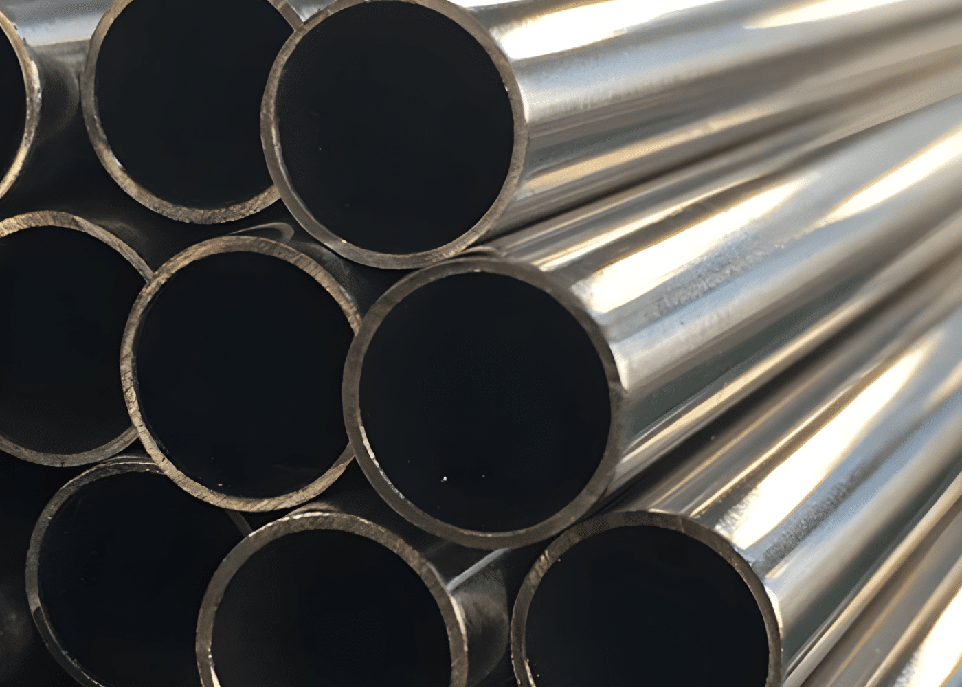 Polished stainless steel welded pipes with high aesthetic appeal and corrosion resistance.